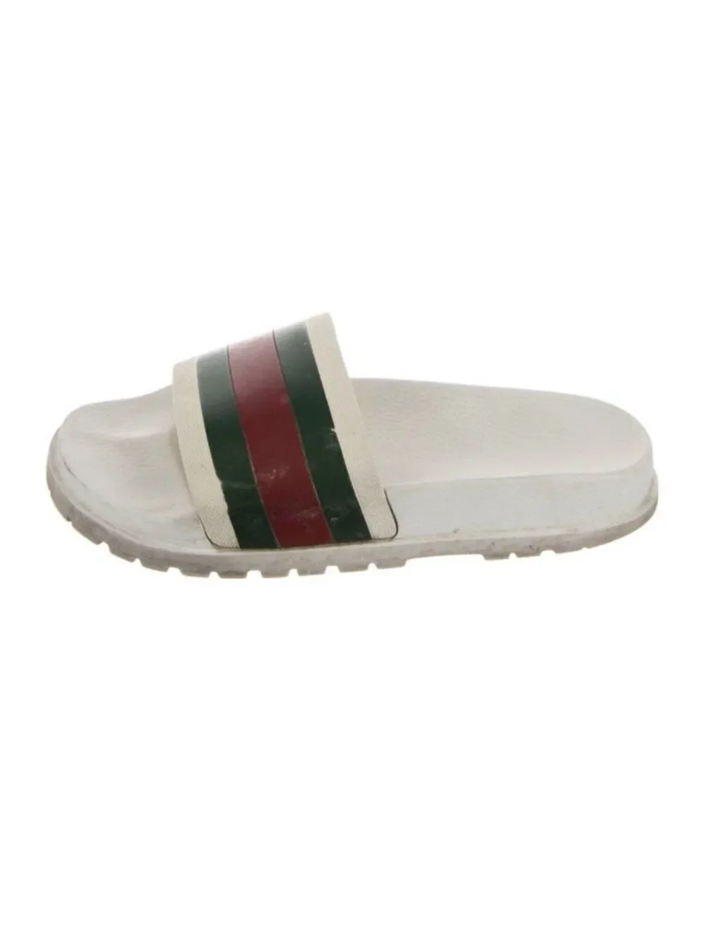 Gucci Authentic Rubber Men’s White Green Red Slides Sandals 8
